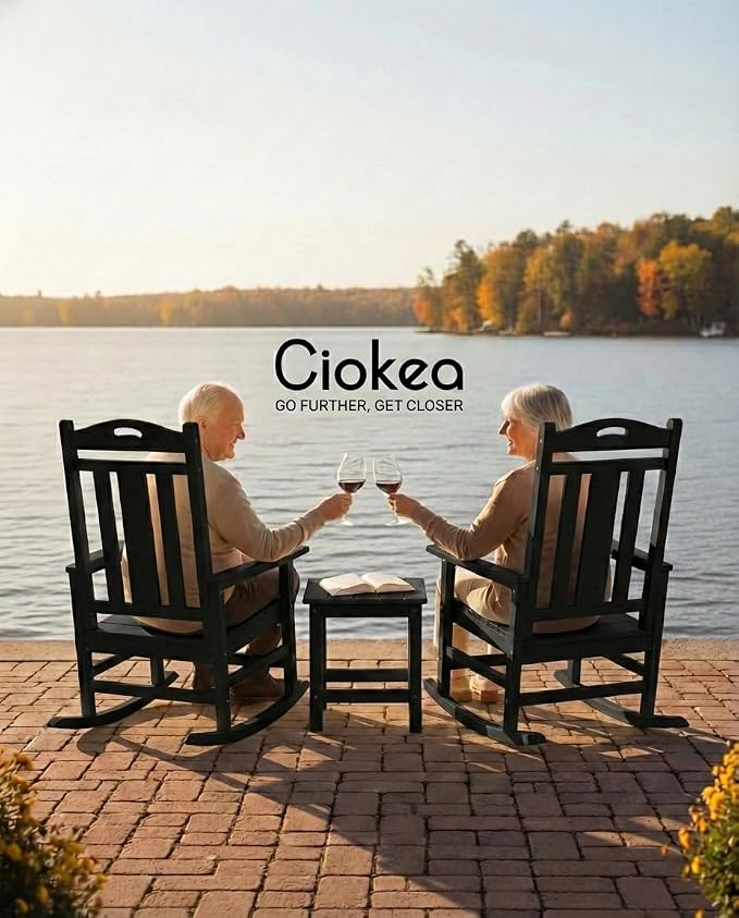 Ciokea Oversized Outdoor Rocking Chairs Set of 3, 380lbs Heavy-Duty Large Patio Rocker, High Back Cozy Porch Chairs, Weather Resistant Patio Rocking Chairs for Outside, Fire Pit, Deck, Black - Image 4