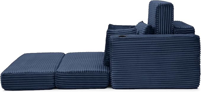 Eafurn 52.4" Oversized Chaise Lounge Indoor with Foldable Ottoman Convertible Boneless Sleeper Sofa Bed, Deep Seat Lounge Chair with Cup Holder & Side Pocket, No Assembly for Living Room | Breathable material, Cupholders