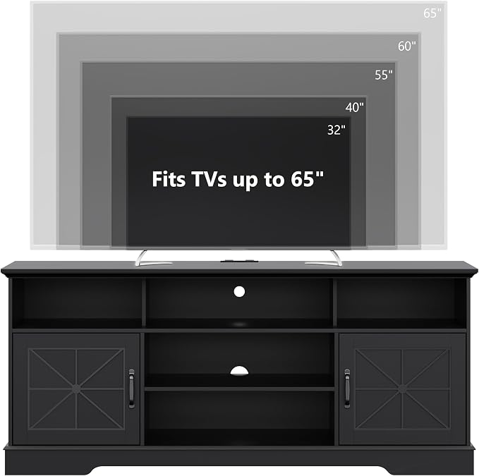 Xixini Farmhouse TV Stand for 65/60/55 Inch Tvs, Rustic Entertainment Center with LED Lights and Power Outlets, Modern Media Console Table, Wood Television Furniture for Living Room, Bedroom, Black - Image 2