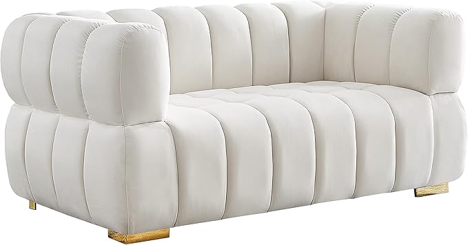 Meridian Furniture 670Cream-L Gwen Collection Modern | Contemporary Velvet Upholstered Loveseat with Deep Biscuit Tufting