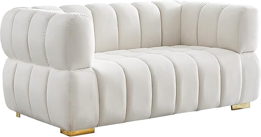 Meridian Furniture 670Cream-L Gwen Collection Modern | Contemporary Velvet Upholstered Loveseat with Deep Biscuit Tufting