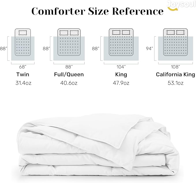 Joysoul Goose Feathers Fiber Comforter - Lightweight Ultra Soft Fabric Cover Breathable White Down Feather Fill, King Size Duvet Insert (104" X 88")