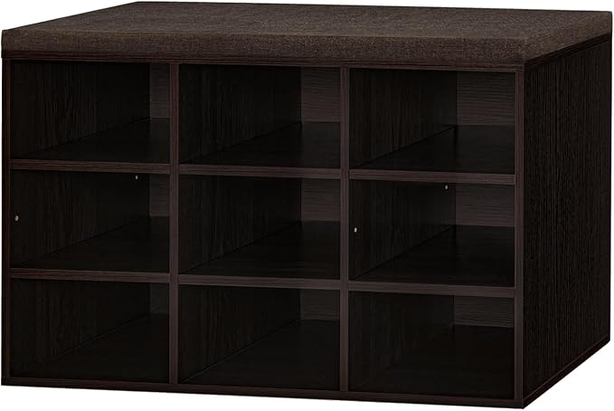 DINZI LVJ Shoe Bench, 9 Cubbies Shoe Organizer for Entryway, Storage Bench with Cushion, Cubby Shoe Rack with Adjustable Shelves for Living Room, Bedroom, Mudroom, Hallway, Espresso by DINZILVJ