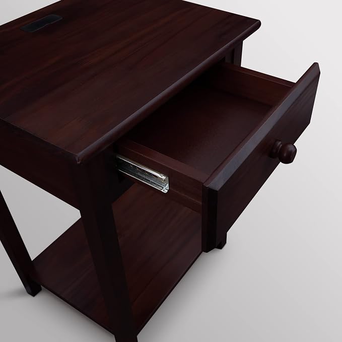 Casual Home Owl Night Stand with USB Port Charging Station and Drawer, 17.5"W x 14.25"D x 24.5"H, Espresso - Image 12