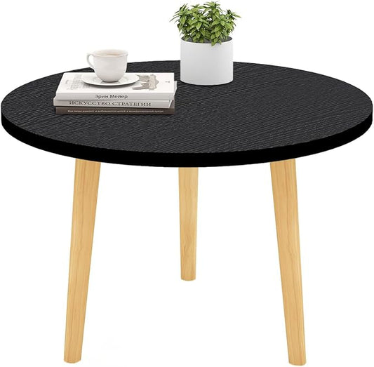 Round Coffee Table Low Table with 3 Solid Wood Sturdy Legs,Floor Table Desk for Sitting on The Floor,23.6"D x 23.6"W x 16"H Inches,Living Room/Toy room Furniture,Rental house Furniture (Black)