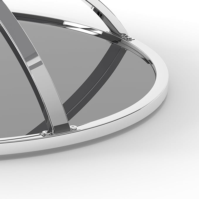 32" Tempered Glass Round Coffee Table Modern Chrome Frame Dome Base Two Tiers Circle Living Room Center Tables