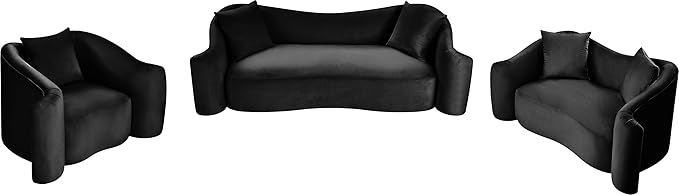 Meridian Furniture 44052Black-S Destin Collection Modern | Contemporary Sofa with Ultra Luxe Black 460 GSM Velvet, Rich Curves, 91" W x 34.5" D x 31" H, Black