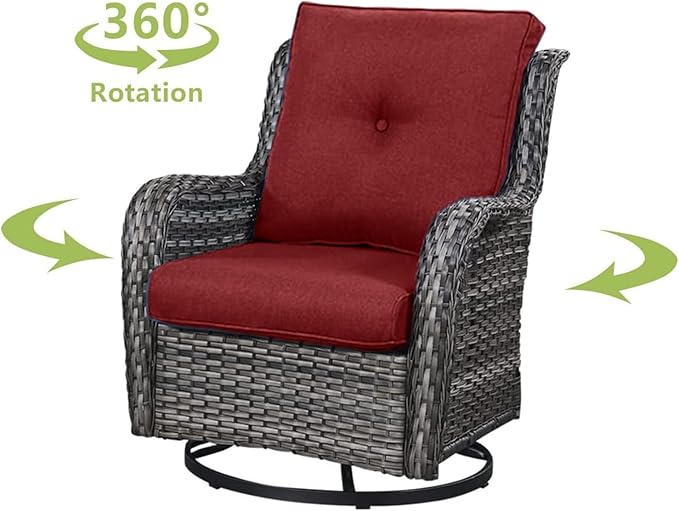 HUMMUH 4 Piece Outdoor Patio Furniture Set Wicker Conversation Bistro Set Swivel Rocker Chairs with 2pcs Ottomans for Backyard, Porch, Balcony