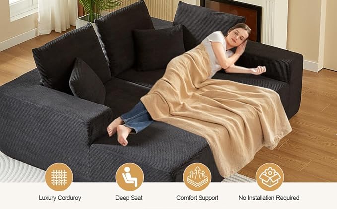 109.4" Oversized Modular Sectional Sofa with Chaise, Convertible L Shaped Cloud Couch with Deep Seat, 35D Full Foam Compressed Boneless Couches for Living Room, Bedroom, Office, No Assembly Required