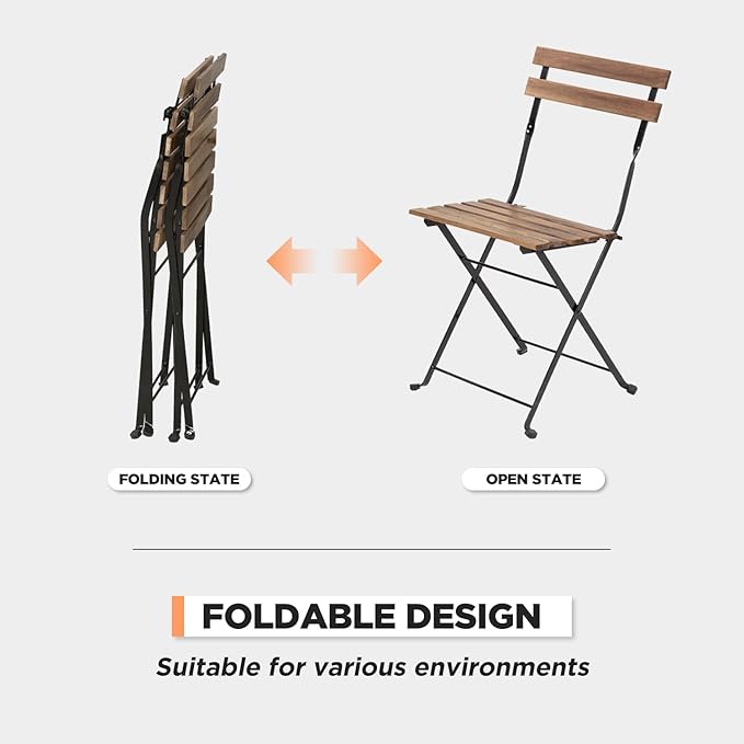 3 Pieces Folding Patio Furniture Set Bistro Set Portable Conversation Set All Weather Resistant Outdoor Furniture with 2 Folding Chairs Table for Patio Outdoor Backyard (Brown)