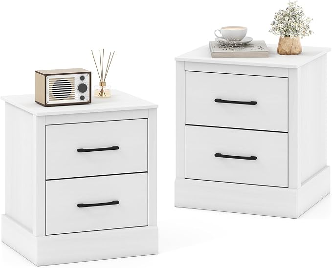 Giantex Modern Nightstand Set of 2, Wood Bedside Table with 2 Storage Drawers, Compact Floor Night Stand End Table, White Accent Sofa Side Table for Bedroom by Giantex
