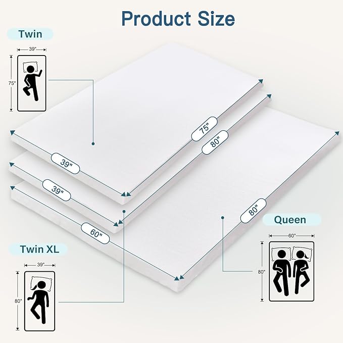 Airensky Twin XL Mattress Topper, 3 Inch Gel Memory Foam Mattress Topper for College Dorm Ventilated Soft Mattress Pad Topper with Washable Cover for Pressure Relief Back Pain, CertiPUR-US Certified