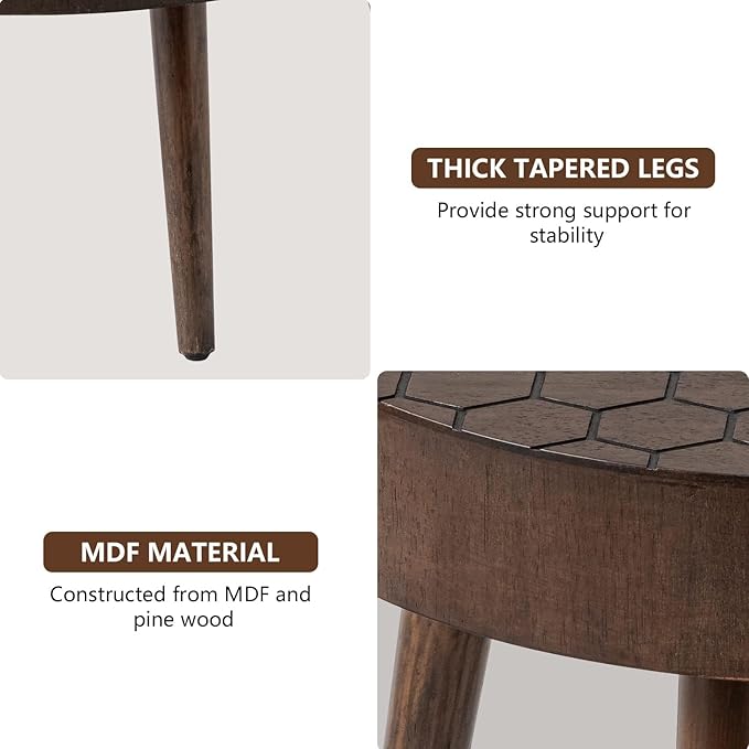 COSIEST Round Coffee Table Set of 2, Nesting Tables with Honeycomb Pattern, Modern End Table for Living Room, Farmhouse, Brown