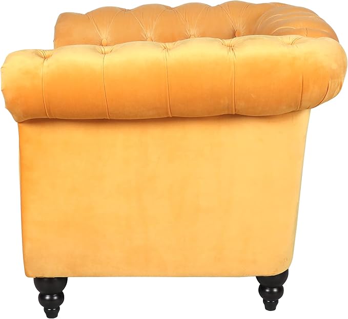 LEVNARY Velvet Chesterfield Armchair, Modern Sofa Chair with Button Tufted Backrest, Tufted Upholstered Rolled Chair for Home Reading Room (Yellow)