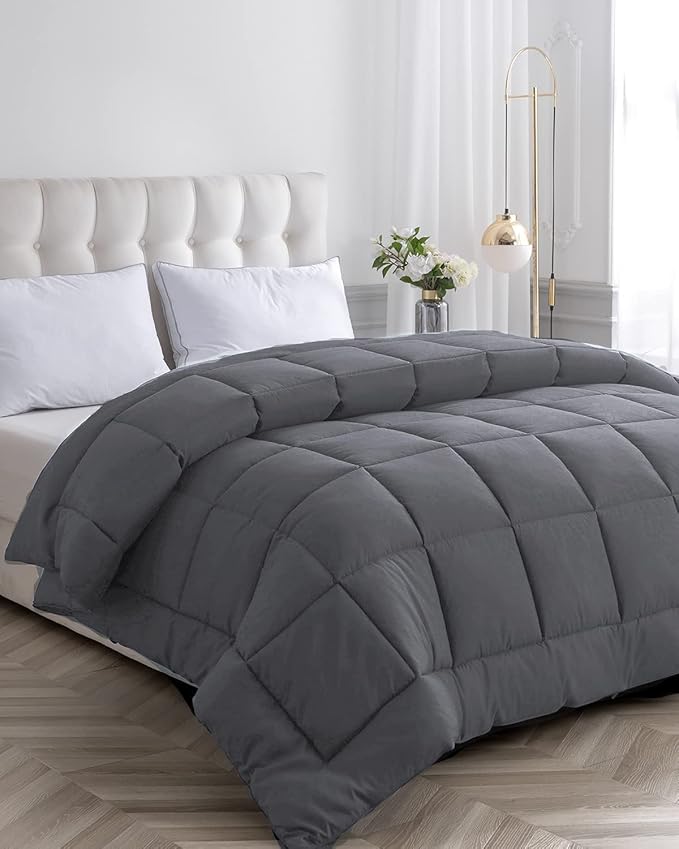 Cozynight Down Alternative Comforter-All Season Oversize King Comforters Duvet Insert with Corner Tabs-Breathable-Diamond Stitched Reversible Gray Comforter 116x98 inches