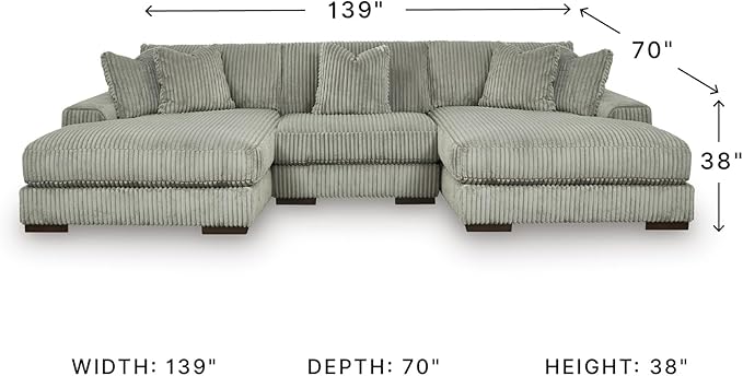 Signature Design by Ashley Lindyn Casual Anti Sag 3-Piece Sectional with Double Chaise, Reversible Cushions and 5 Accent Pillows, Gray