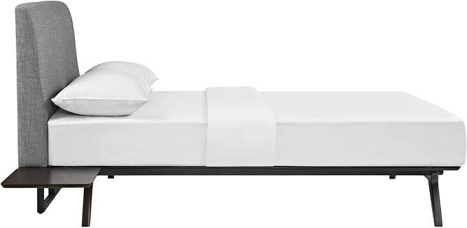 Modway Tracy Mid-Century Modern Wood Platform Queen Bed with Two Nightstands in Cappuccino Gray