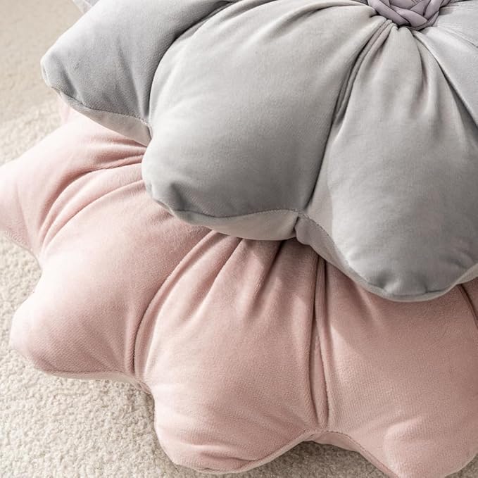 Flower Pillow Cushion Round Decorative Throw Pillow 15.7 Velvet Flower Shaped Pillow for Sofa Couch Vanity Chair Bed (Dark Green)