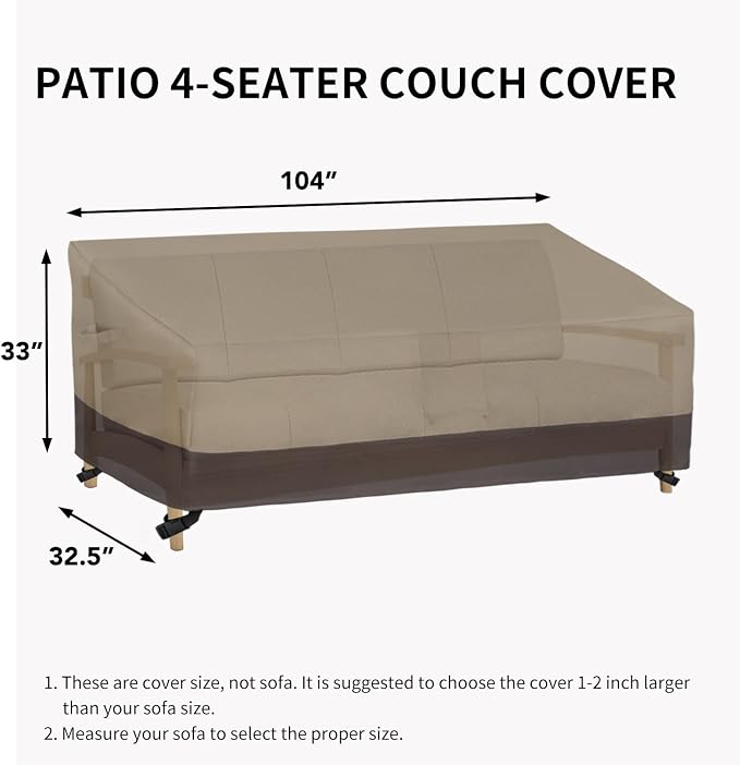 Easy-Going Waterproof Outdoor Couch Cover, Heavy Duty 4-Seater Patio Sofa Cover, Winchdproof Outdoor Furniture Cover with Air Vent （104Wx32.5Dx33H inch,Camel/Dark Brown - Image 6