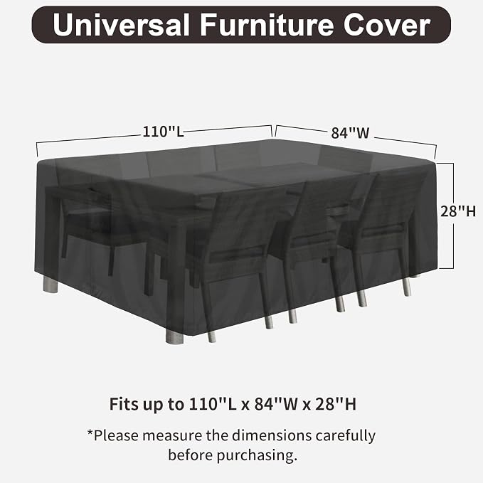PureFit Patio Furniture Covers, Outdoor Table Furniture Cover Waterproof Rectangle, Patio Sectional Couch Set Cover for Deck, Lawn and Backyard, UV Resistant, 110"L x 84"W x 28"H, Black - Image 2