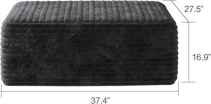 37.4" Plush Corduroy Ottoman, Upholstered Cloud Ottoman for Boneless Couch in a Box, Modular Sectional Couches for Living Room, Compressed Memory Foam, No Assembly Require, Black