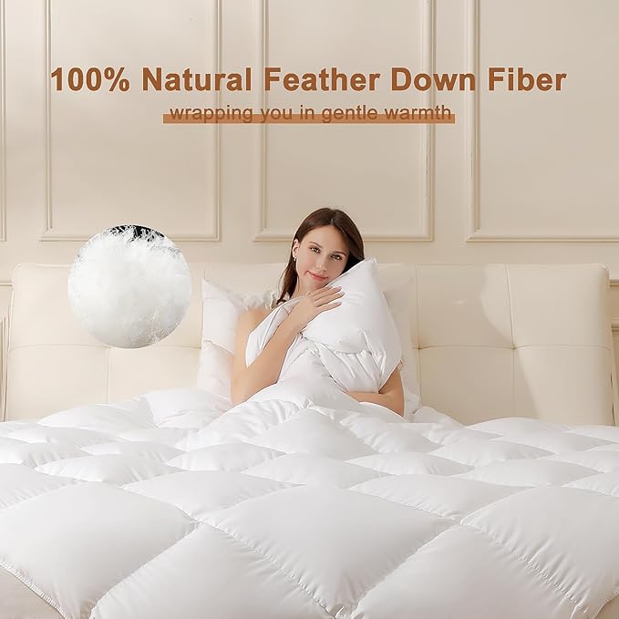 DOWNSTORIA Feather Down Fiber Comforter California King Size, Ultra Soft Fabric Duvet Insert, Luxurious Hotel Collection White Bedding Comforters, All Season Medium Warmth 104 x 96 Inch.