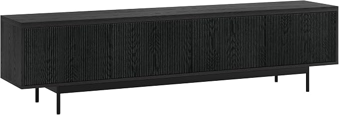 Henn&Hart Fluted TV Stand for TVs up to 85" with 2 Open-Concept Ribbed Storage Cabinets for Living Room, Family Room, or Office, Natural Black by HennHart
