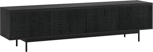 Henn&Hart Fluted TV Stand for TVs up to 85" with 2 Open-Concept Ribbed Storage Cabinets for Living Room, Family Room, or Office, Natural Black by HennHart