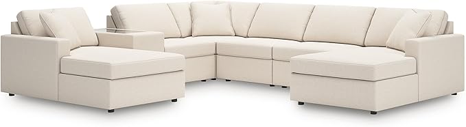 Signature Design by Ashley Casual Modmax Stain Resistant 7-Piece Sectional with Reversible Cushion and Storage Console, Beige