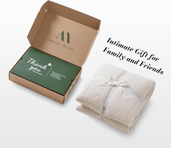 Amélie Home Waffle Cooling Comforter Queen Size, Q-Max 0.45 Reversible Lightweight Cooling Blanket for Hot Sleepers, Breathable Bedding for Night Sweats, 90"x90", Beige