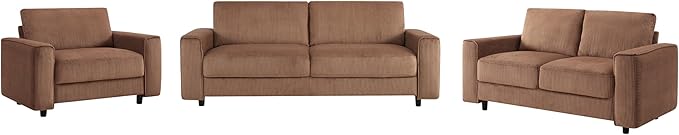 AC Pacific Derek 3 Piece Modern Corduroy Couches for Living Room, Tufted Sofas with Plush Upholstery, High-Density Foam, Sleek Black Legs, Durable Wooden Frame, Sofa, Loveseat and Chair Set, Brown