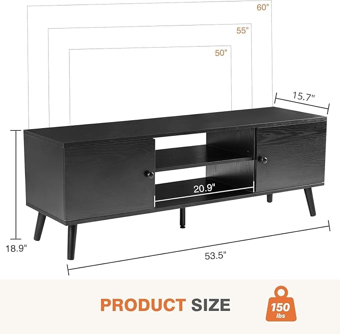 Sweetcrispy TV Stand for 55 60 inch TV, Modern Mid Century Entertainment Center with Storage Cabinet, Media Console Table for Living Room, Soft Hinge, Handle Door, Wooden Office Furniture, Tank - Image 2