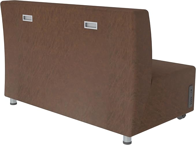 FDP Pro Series Rustic Armless Mobile Sofa with Tech Outlet and USB Charging Distressed Faux Leather, Hand Upholstered Commercial Furniture for Hotel Lobby, Office, Restaurant, Home - Walnut