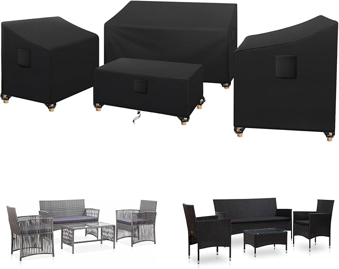 SIRUITON Patio Furniture Covers 4 Piece Set, Outdoor Furniture Cover Waterproof, Patio Furniture Set Covers, Heavy Duty Durable and Water Resistant Fabric, Fit for Chairs, Couch, Coffee Table, Black by SIRUITON