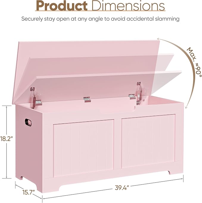 SUPER DEAL Storage Chest, 39 inches Chest Box Organizer with 2 Safety Hinges, Wooden Entryway Shoe Organizer Storage Bench, Pink - Image 6