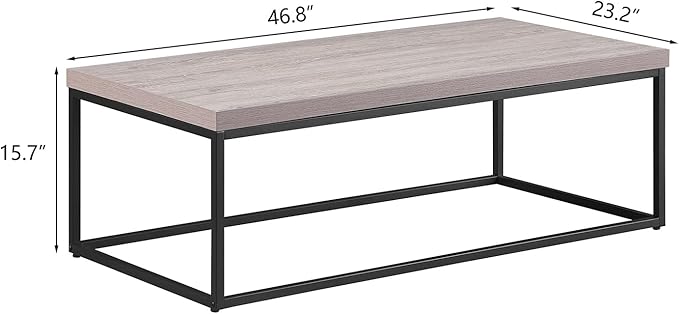 CENSI 47" Industrial Coffee Table, Rustic Grey French Oak Finish, Extra Thick 1.6" Wood Top, Sturdy Metal Frame, Modern Farmhouse Rectangular Cocktail Center Table for Living Room, Easy Assembly