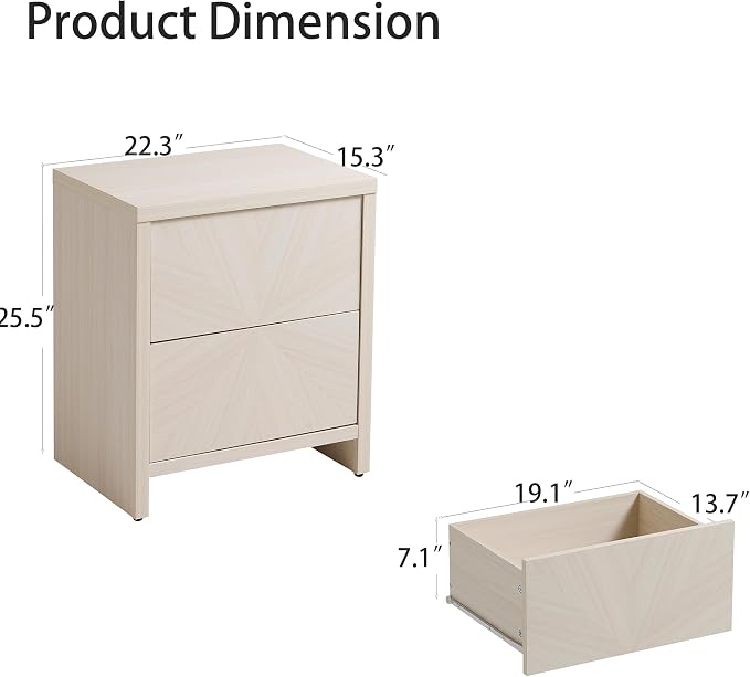 VividVibe Washed White Oak Nightstand Set of 2- Antique Bedroom Nightstand Side Table Bedside Table Accent Table Mid Century Modern Farmhouse Minimalist Coastal Wooden End Table Radioactive Geometric - Image 2