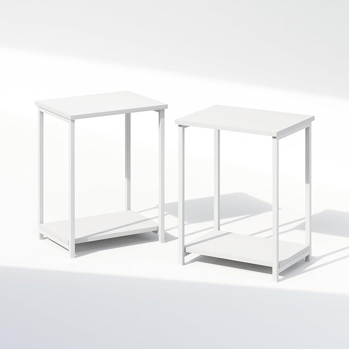 Furinno Simplistic Night Stand Set of 2, 2-Tier Open Shelf Design Nightstand with Metal Frame, Bedside Table, End Table, Side Table, for Bedroom, Closet, White by Furinno-FitsYourSpaceFitsYourBudget