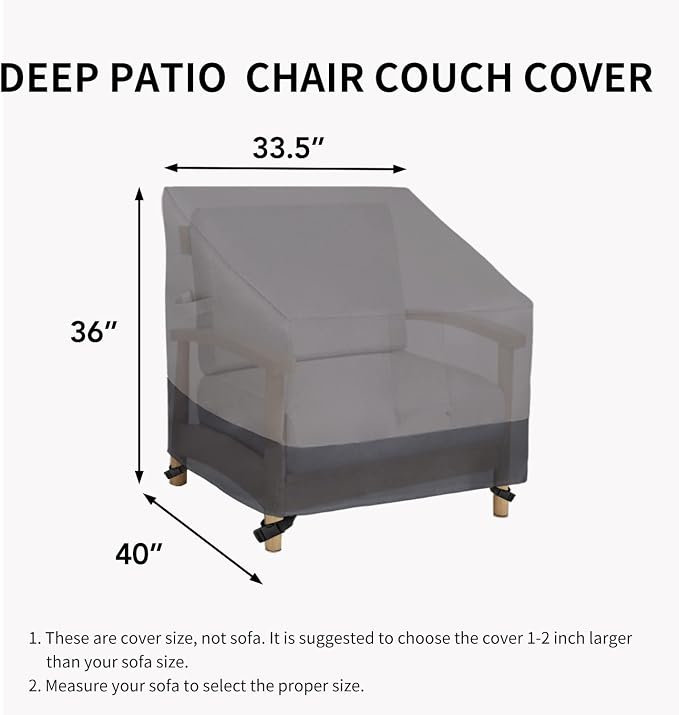 Easy-Going Outdoor Chair Cover Waterproof, Heavy Duty Patio Chair Cover, Windproof Outdoor Furniture Cover with Air Vent (2 Pack-33.5Wx40Dx36H inch, Gray/Dark Gray) - Image 6