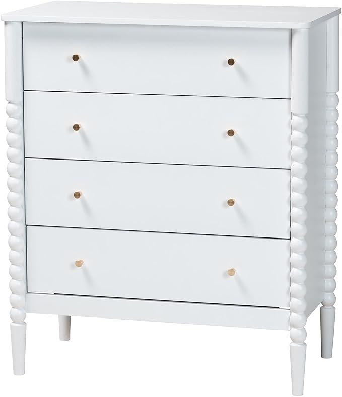 Baxton Studio Lucera Bobbin Wood Bedroom Set, 5-Piece, Full, White
