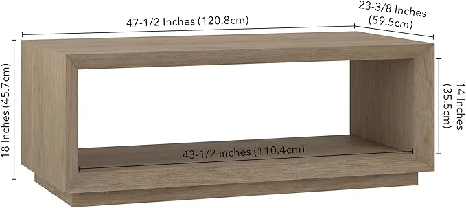 Henn&Hart 48" Rectangular Coffee Table with Open Storage Shelf for Living Room, Family Room, or Office, Weathered Gray