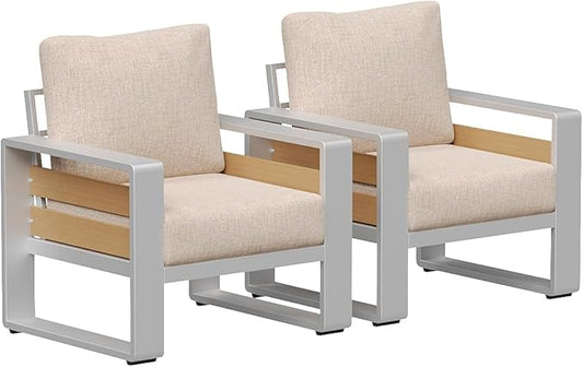 Aoxun Aluminum Outdoor Patio Furniture Set, 2 Seats Metal Sectional Patio Furniture, Modern Outside Sectional Set for Backyard, Armchair ×2, Sliver & Beige