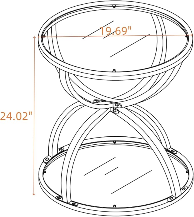 20" Tempered Glass Round Coffee Table Modern Gold Frame Dome Base Two Tiers Circle Small Living Room Center Tables