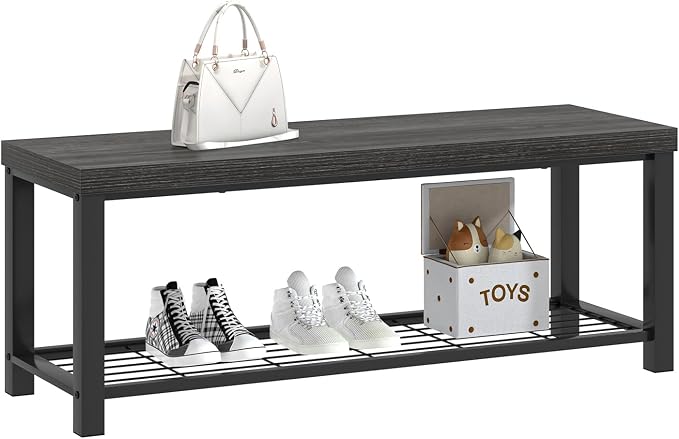 FOLUBAN Shoe Storage Bench, Modern Entryway Bench with Metal Shelf, Industrial Indoor Shoe Bench Seat for Bedroom, Hallway, Living Room, Dark Gray, 47 Inch - Image 8