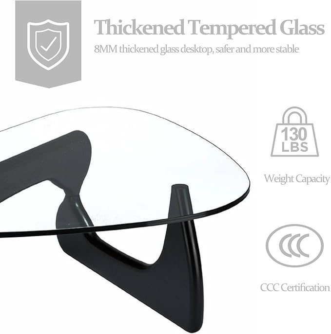 Modern Glass Coffee Table for Living Room, 35.4in Mid Century Coffee Table, Small Coffee Tables, Suitable for Bedroom Living Room Reception Office Tables, Black Transparent 1