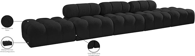 Meridian Furniture 611Black-S170A Ames Collection Modern | Contemporary Modular Sectional with Rich Black Boucle Fabric, Modular to Create Infinite Configurations, 170" W x 34" D x 28" H, Black