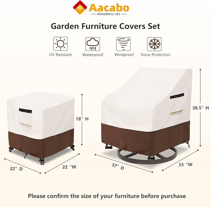 Patio Furniture Set Covers for 3 Piece Outdoor Bistro,Waterproof 100% Outdoor Furniture Cover for 2 Swivel Chairs and Coffee Table,Beige - Image 2