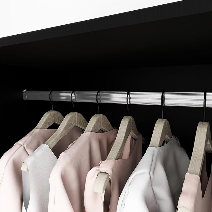 Armoire Wardrobe Closet with 4 Doors, Tall Wooden Armoire Wardrobe Closet with 2 Drawers and 2 Hanging Rods, Armoires and Wardrobes, Clothes Storage Organization for Bedroom Black