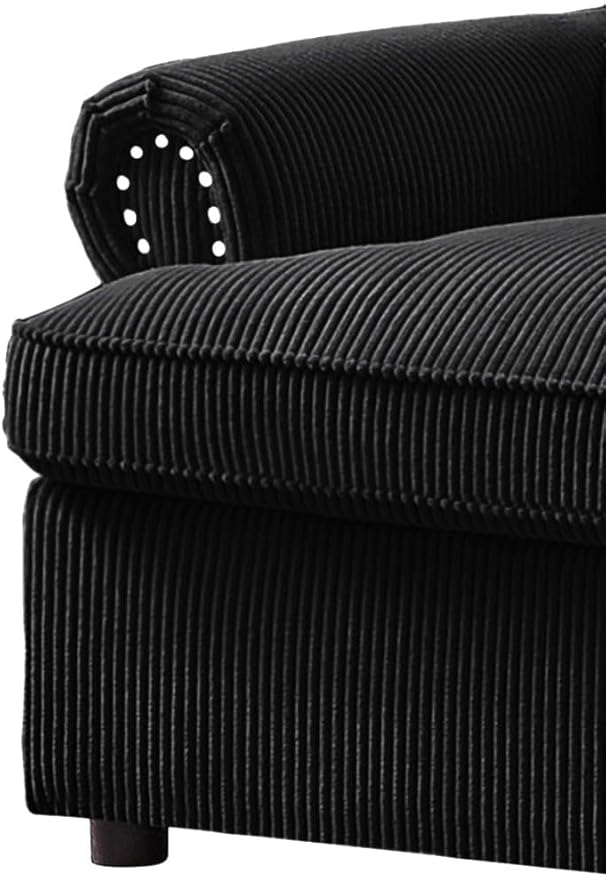 Reversible Sleeper Sofa Bed with Comfortable Memory Foam Mattress, Convertible Corduroy Full Size Pull Out Couch for Living Room, Space Saving Furniture, 76" Wide, Rounded Arms, Black
