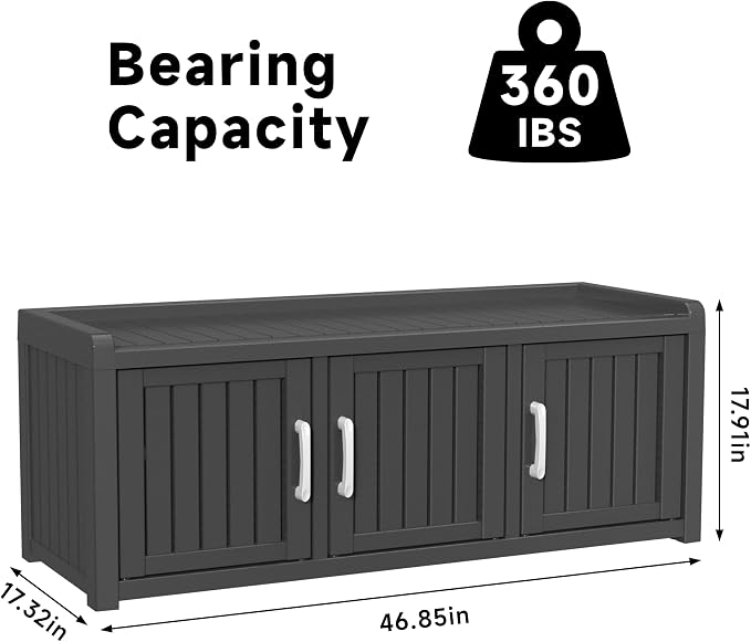 ROJIK Shoe Cabinet Waterproof UV-Resistant,Storage Bench Indoor Outdoor with Adjustable Shelves,for Entryway Bedroom,Hallway,Living Room(3 Door,Black) - Image 3